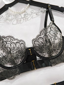 New Sexy Perspective Embroidery Eyelash Lace Lingerie Set Women Body Shaping Underwear Bra Female Exotic Apparel Four Piece Set