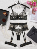 New Sexy Perspective Embroidery Eyelash Lace Lingerie Set Women Body Shaping Underwear Bra Female Exotic Apparel Four Piece Set